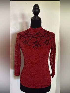 Ambiance Burgundy Red Lace Long-Sleeve Top